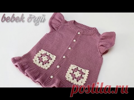 Farklı roba modeliyle fırfırlı yelek yapımı / Cepleri motifli yuvarlak yaka bebek yeleği