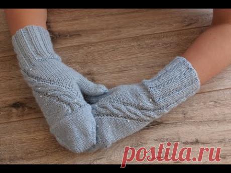 Варежки спицами с откидным верхом индийский клин «Иней» | Fingerless Gloves with Mittens Flap