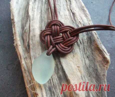 (53) Scottish SeaGlass and Leather Celtic Knot Necklace - Made to Order -Seaglass -Surfer Necklace -Beachwear-Etsy seller