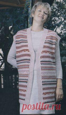 Жилет с жаккардовым узором. Вязание спицами для женщин. Узелок.ру