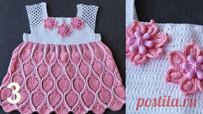 Детское ажурное платье крючком. Часть 3. Child fishnet dress.