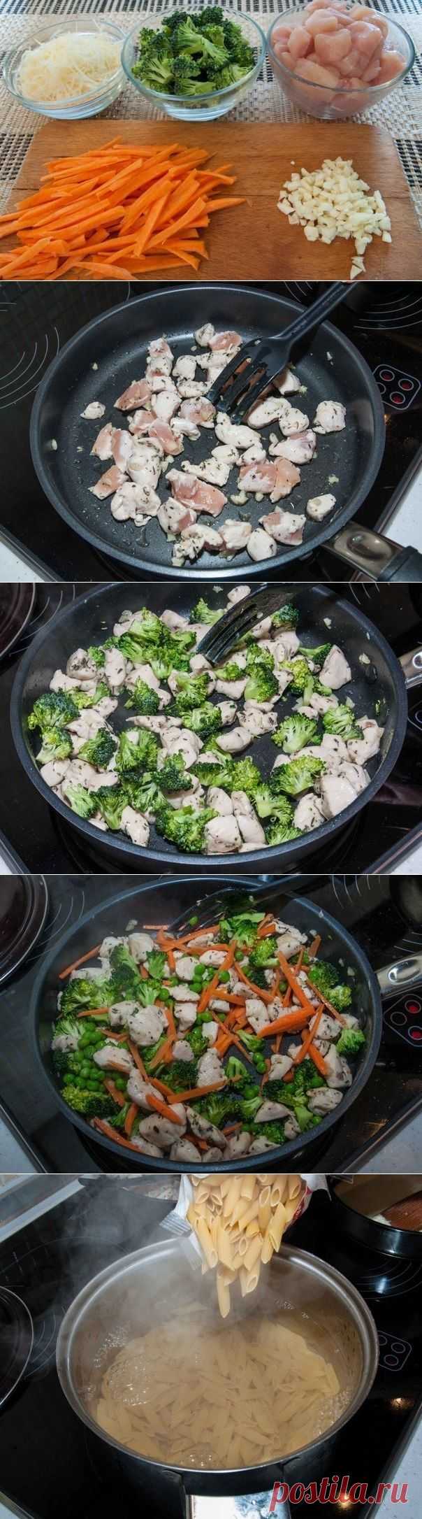 Как приготовить паста с курицей, овощами и сливочным соусом - рецепт, ингридиенты и фотографии