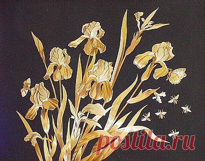 Картины из соломки, вышивка крестом - Сделать цветок ириса из соломки