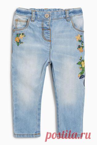 Купить Умеренно синие джинсы с цветочной отделкой (3 мес.-6 лет) - Покупайте прямо сейчас на сайте Next: Россия