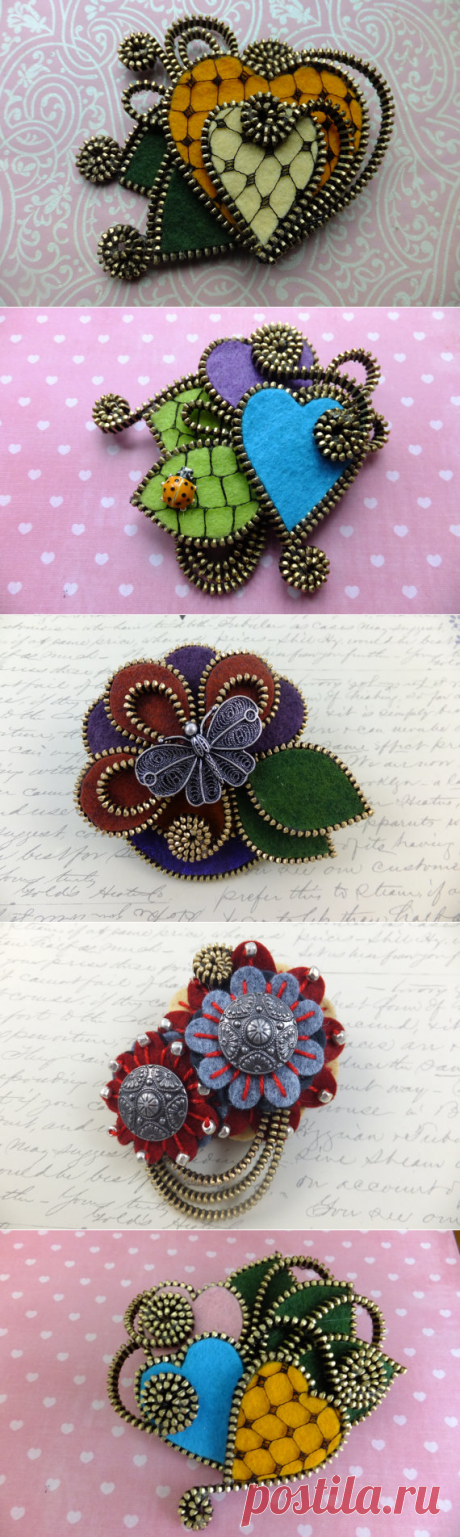 Фетр +молния=брошь