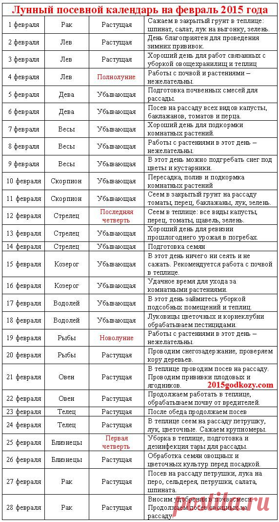 Лунный посевной календарь огородника и садовода на февраль 2015 года | 2015 год Козы (Овцы)
