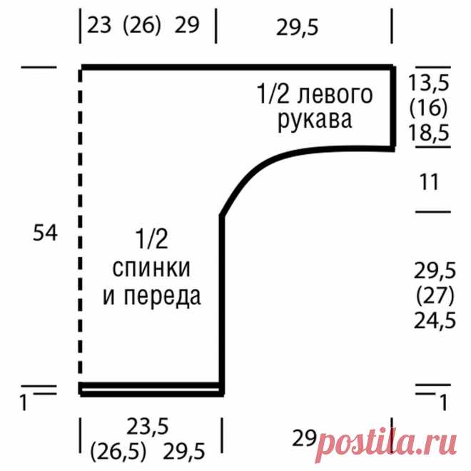 Джемпер с вырезами на рукавах
Перед и спинка этого джемпера связаны вместе с рукавами, а затем точечно соединены по линии плеча и руки, за счет чего образуются аккуратные разрезы.

Журнал «Сабрина» № 2/2018

РАЗМЕРЫ
34 (38/40) 44

ВАМ ПОТРЕБУЕТСЯ
Пряжа (55% натуральной шерсти, 45% хлопка; 130 м/50 г) — 500 (550) 600 г лазурно-голубой; спицы №3,5 и 4; круговые спицы и 2 чулочные спицы №3,5.

УЗОРЫ И СХЕМЫ

АЖУРНЫЙ УЗОР
Число петель кратно 14 + 2 кромочные = вязать согл. схе...