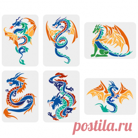 Plantillas de dibujo de dragón reutilizables, conjunto de plantillas de dragones voladores para pintar en la pared, suelo de madera, bricolaje, decoración del hogar, 6 uds.
