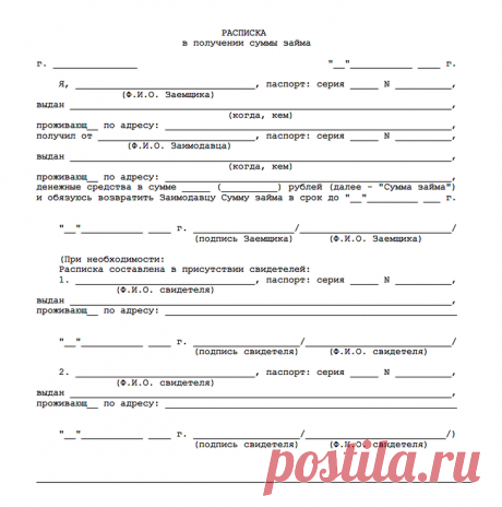 Как правильно составить расписку о займе денег