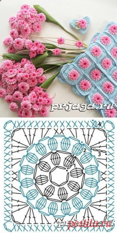 Мотивы крючком схема из пышных столбиком