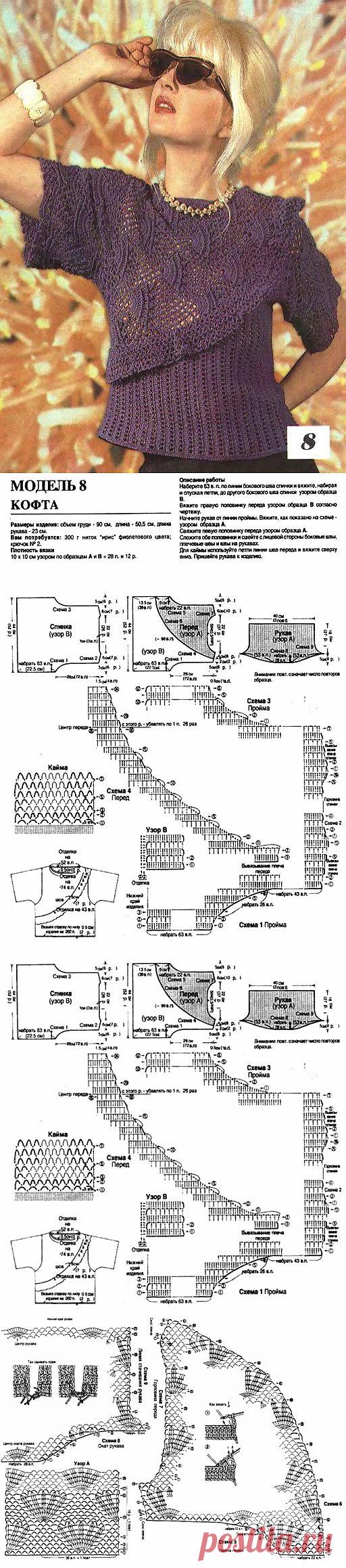 БЛУЗКА С АЖУРНОЙ ВСТАВКОЙ КРЮЧКОМ.