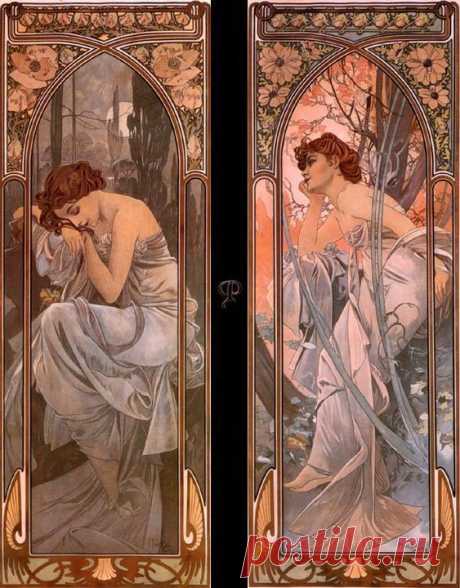 Художник Альфонс Муха (Alphonse Mucha; 1860-1939)
"Ночной покой и вечернее созерцание", 1899 г.