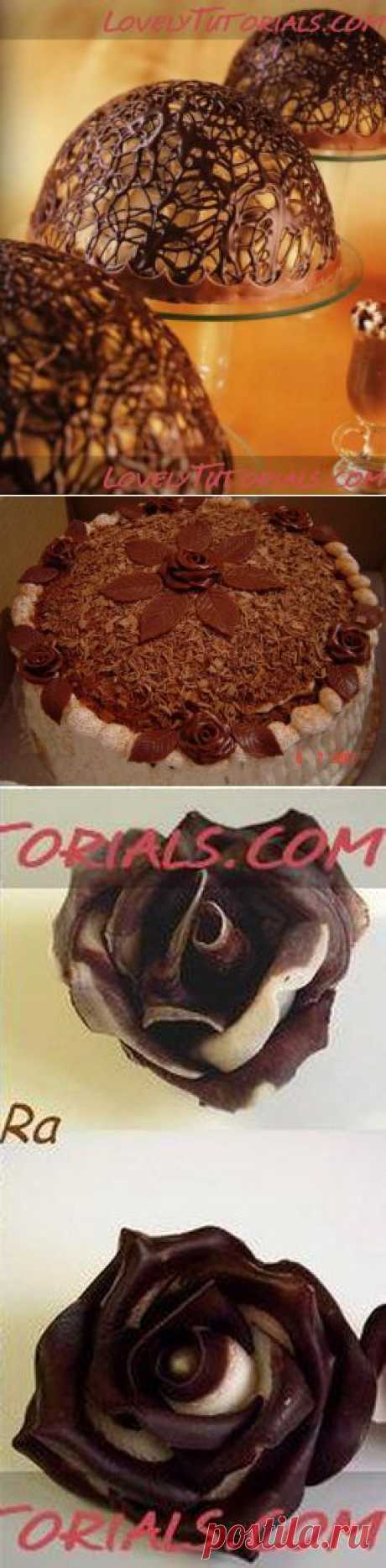 Шоколадные розы и ажурный шоколадный шарик для торта..