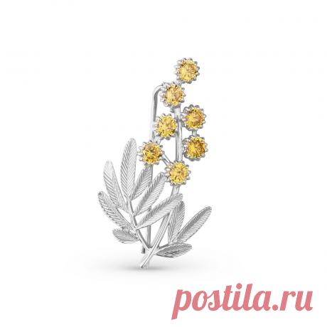 Брошь Мимоза из серебра с корундами — интернет-магазин Костромской Ювелирный Завод