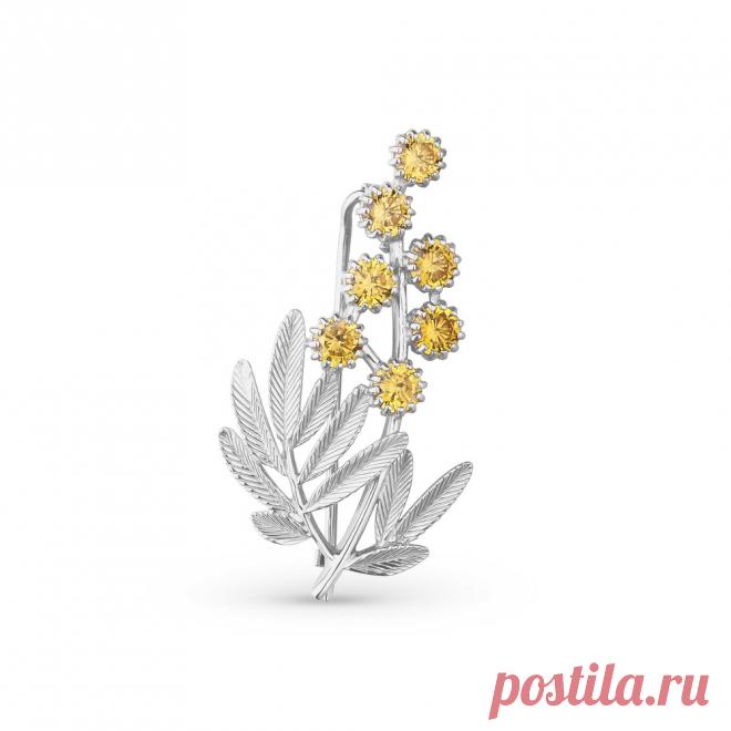 Брошь Мимоза из серебра с корундами — интернет-магазин Костромской Ювелирный Завод