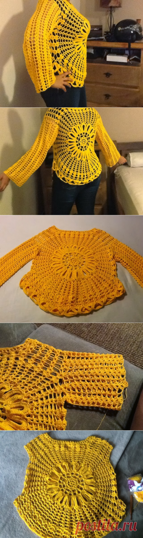 Andreia Lessa Tricô e Crochê: BLUSA AMARELA COM FLOR CENTRAL