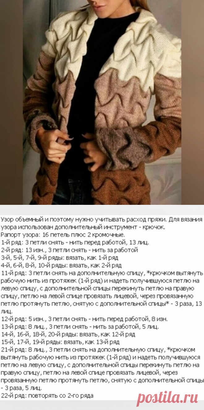 Шикарный узор для кардигана спицами