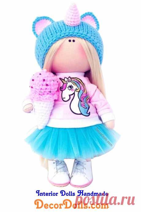 Unicorn Doll Handmade for Nursery Decoration, Unique and Original Gift Idea for Kids by Irina S Hello, dear visitors!This is handmade cloth doll created by Master Irina S (Krasnodar, Russia).  Doll is made BY ORDER. Order production time is 5 - 7 days. FREE SHIPPING TO ANY COUNTRYDoll is 28 cm (11.02 inch) tall and made of only quality materials.You can find them in our shop searching by artist name, stated in th