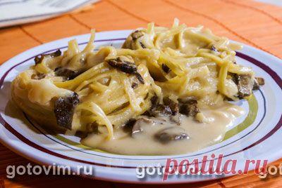 Макароны-гнезда с грибным соусом. Фото-рецепт / Готовим.РУ