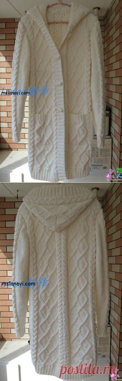 Пальто спицами с капюшоном | Вяжем с Ланой
