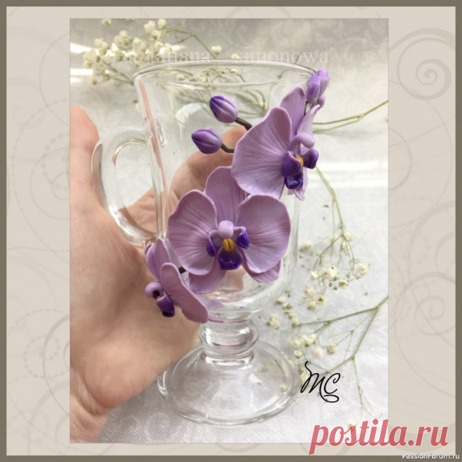 Кружка с декором из полимерной глины 