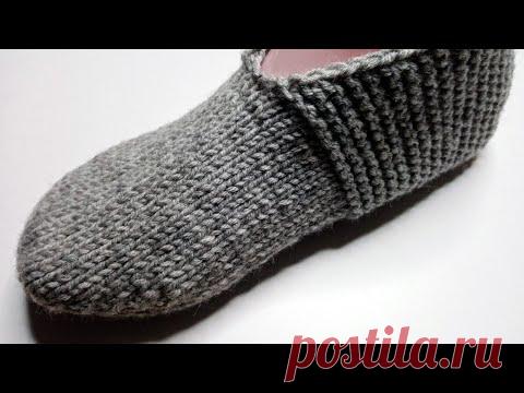 Простые тапочки (следки) спицами без шва на подошве. Подарок близким за один вечер!