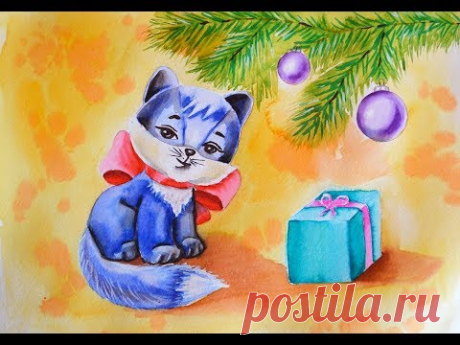 Открытка Новый год. Маркеры+ акварель. Postcard New Year.