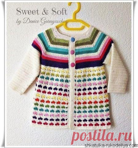 Кофта с сердечками крючком Вязаная кофта для девочки крючком. Вяжем крючком кофточку с сердечками для малышки