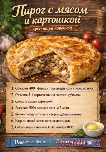 Пирог с мясом и картошкой с хрустящей корочкой