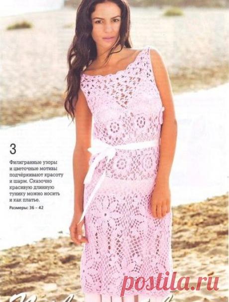 Длинная туника-платье крючком из мотивов