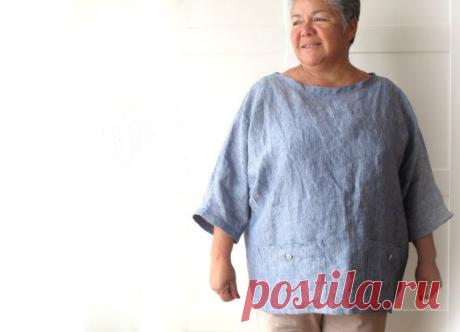 Woman linen tunic oversized top with pockets linen от bymamma190