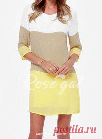 Повседневная шею 3/4 рукав Цвет Блок свободно облегающие женские платья DressChiffon | RoseGal.com