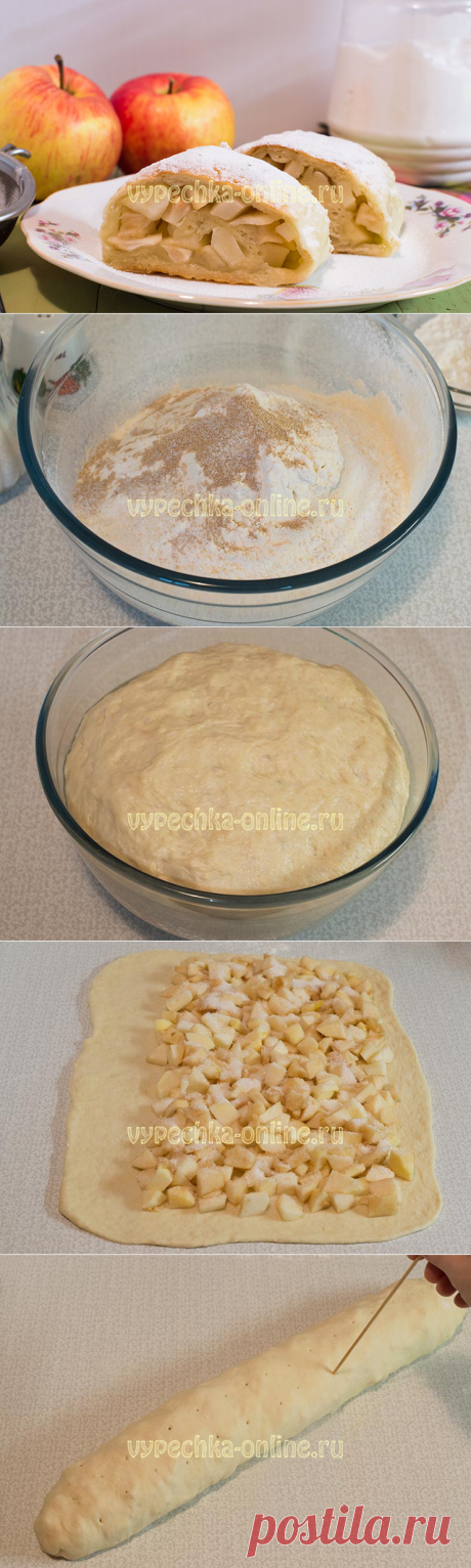 ✔️Постная выпечка с яблоками – рулет из дрожжевого теста в духовке (рецепт с фото)