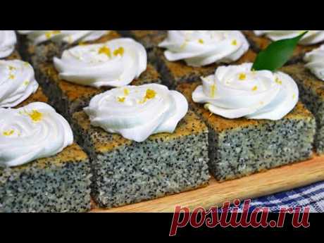 НЕ ОЖИДАЛА, что БУДЕТ ТАК ВКУСНО!😍 Пирог "РЕВАНИ" Мягкий Пышный и Сочный! | Кулинарим с Таней.Форма 20*30 см.Ингредиенты:3 средних яйца:Щепотка соли, ваниль;
150 г сахара ;130 г раст. масла;100 мл молока;150 г манной крупы;;100 г мака;150 г муки;
2 ч.л. разрыхлителя;400 мл воды ;100 г сахара; 50 г лимонный сок;