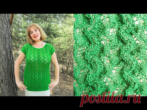 Летняя женская кофточка спицами узором «Фантазийные колосья» | Вязание для женщин спицами. Схемы вязания спицами
