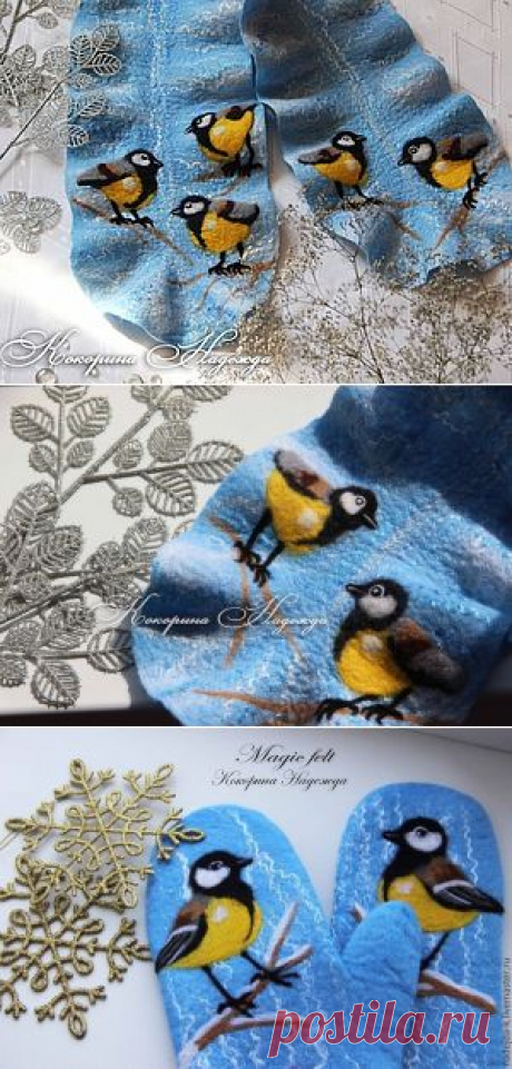 Шарф с синичками. - Ярмарка Мастеров - ручная работа, handmade