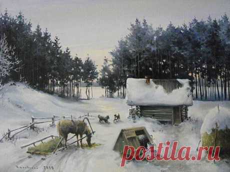 Краевский Владимир - Деревенский двор Оргалит, масло. 2009 г. из альбома «живопись»