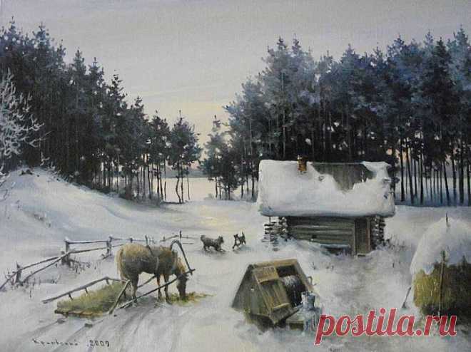 Краевский Владимир - Деревенский двор Оргалит, масло. 2009 г. из альбома «живопись»