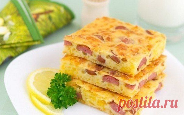 Заливной пирог с колбасой и сыром. Рецепт