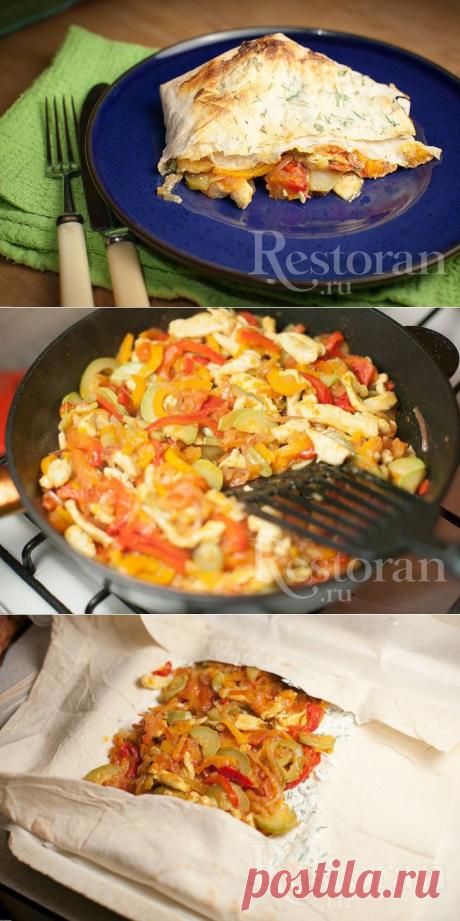 Рецепт: Рулет из лаваша с овощами и курицей