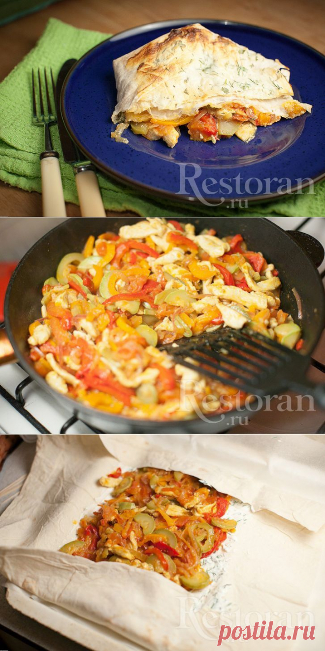 Рецепт: Рулет из лаваша с овощами и курицей
