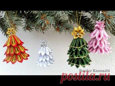 DIY Kanzashi karácsonyi fenyő függődísz / How to make kanzashi Christmas tree ornaments