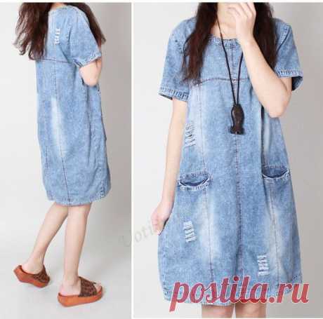 Голубой Свободный Свободное Denim платье женщины лето на Uotimedress