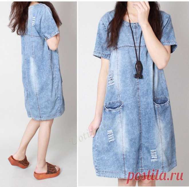 Голубой Свободный Свободное Denim платье женщины лето на Uotimedress