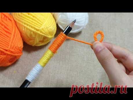 Super Easy Woolen Flower Craft Ideas with Pencil - Amazing Hand Embroidery Flower Design Trick