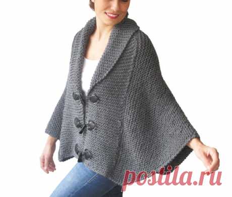 Plus Size Hand Knitted Silver Dark Grey Poncho with от afra
