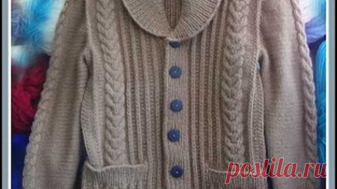 Жакет с шалевым воротником.Часть 1. Полочки.Men's knitted jacket