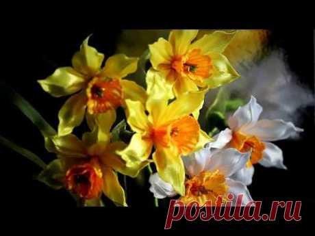 Цветок НАРЦИССА из лент, КАНЗАШИ, мастер класс / Ribbon Flower Kanzashi