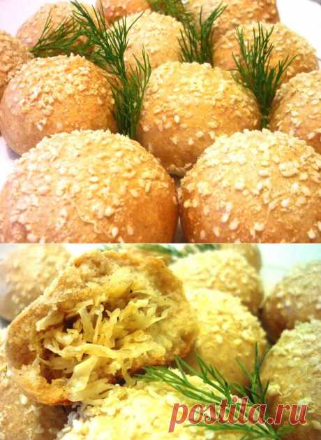 Пирожки-булочки с капустой +пышка со сметаной (тесто без дрожжей)