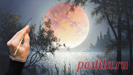 Ночной пейзаж - луна. Живопись акрилом. Мастер-класс от YNV art | Жостово Арт Студия | Живопись | Мастер-классы | Дзен